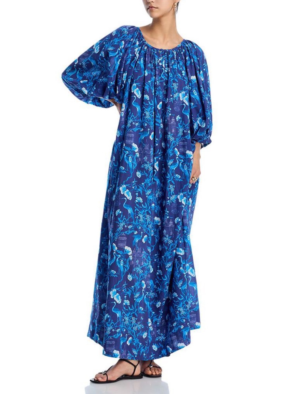 Coniglio Palm Beach Grace Maxi Dress Cranes Indigo Blue Cotton Cover Up NWT OS